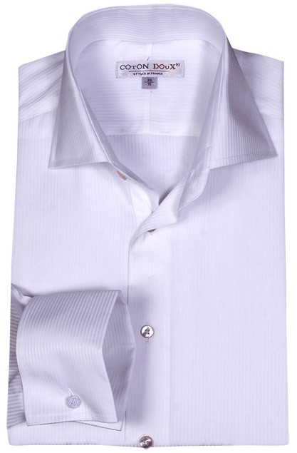 Chemise homme poignet mousquetaire rayures blanches satinées