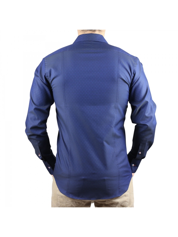 Men's slim cut navy shirt with micro blue dots ds1 opposition
