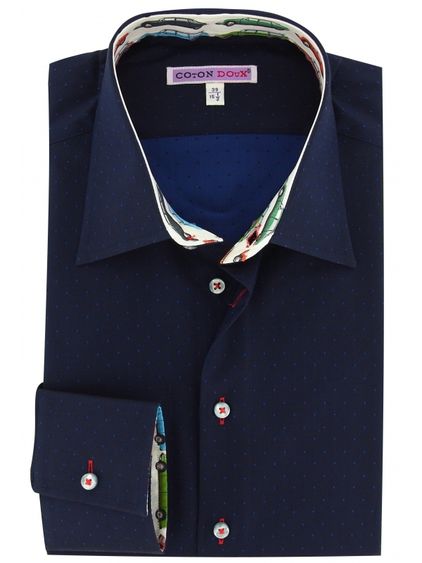 Men's slim cut navy shirt with micro blue dots ds1 opposition