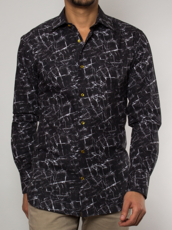 Men slim fit shirt with black marble print