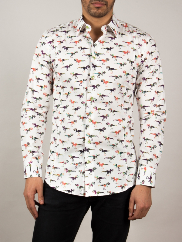 Men's fitted shirt with dinosaurs prints