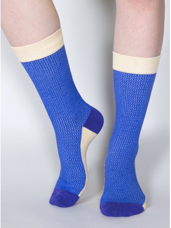Socks with blue geometric pattern