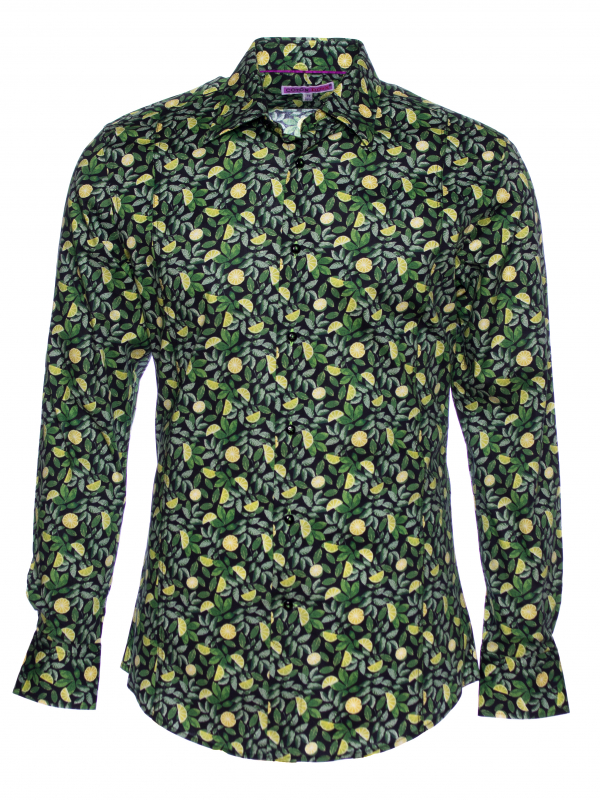 Men's slim fit shirt with lemon tree print