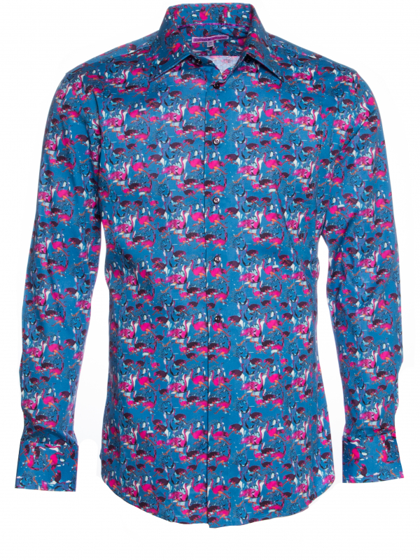 ◆boohoo◆ オープンステッチ ニットシャツ / blue Oversized Oxford Shirt with Sequin Collar