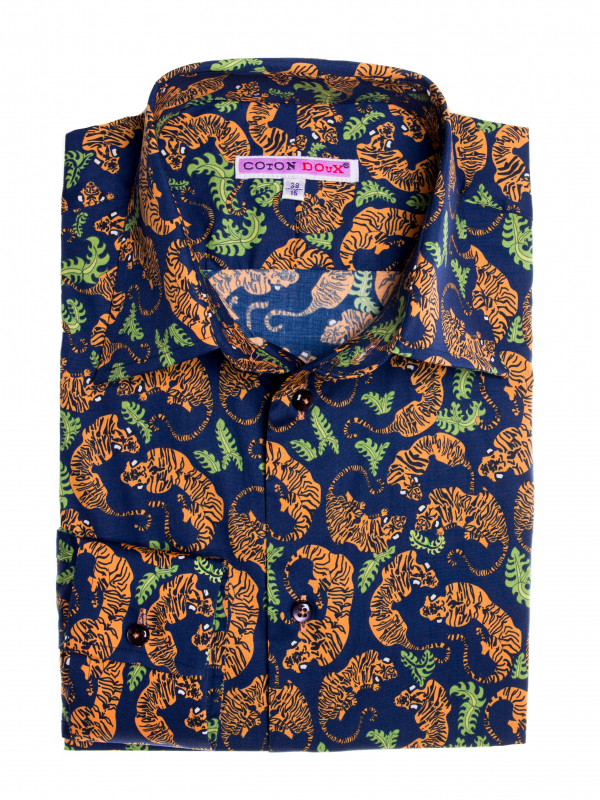 Chemise Tunique Neuve - Motif Tigres Asiatiques - Coton & Lycra - Taille S - Scanty - Rare Et Stylée