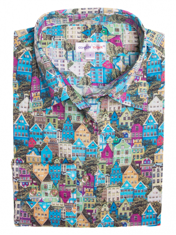 Chemisier femme oiseaux multicolores cintré