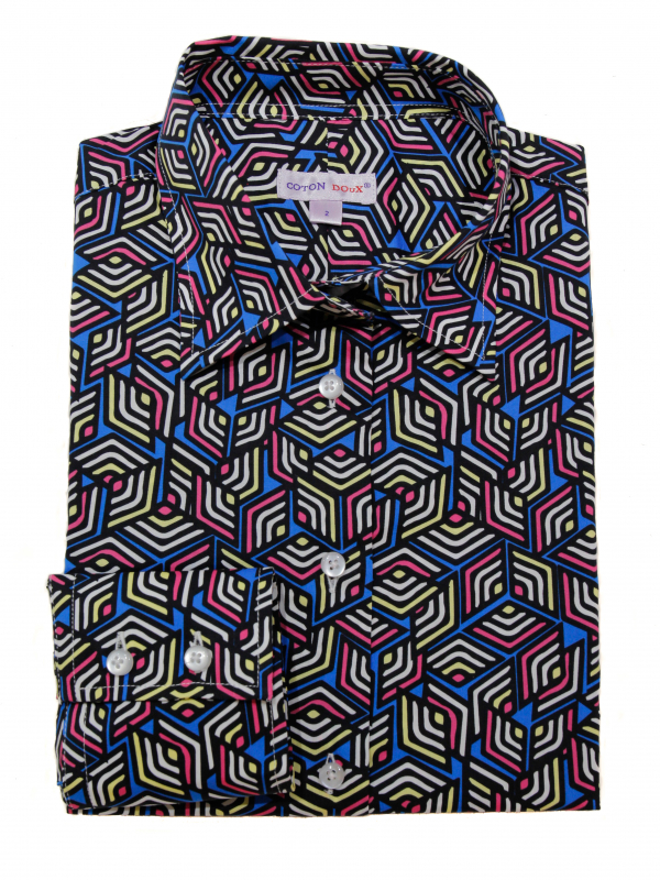 Women's fitted shirt with cubes print